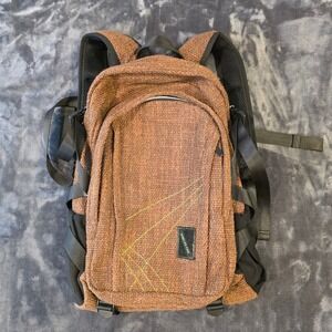 Dime Bags  Hemp Backpack Brown Woven Canvas Green Stitching Padded Straps 19x14